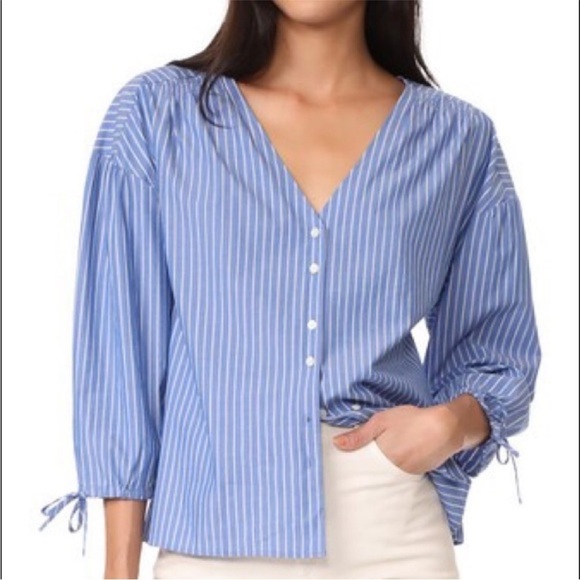 Madewell Morning View blue white stripe Blouse Size M - Picture 1 of 11